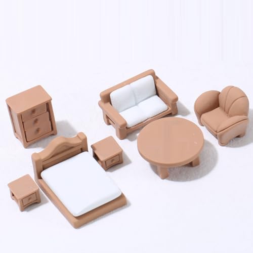 KARLOR Puppenhaus Möbel Set, 7 Stück Puppenmöbel Sofa Bett Nachttisch...