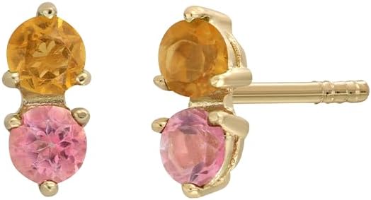 14K Yellow Gold Pink Topaz and Citrine Bony Levy Color Stud Earrings