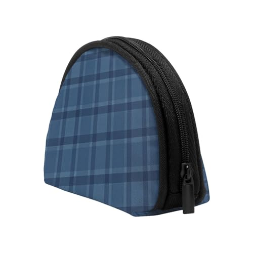 Portable Coin Purse Navy And Brown Tartan Mini Zippered Money Pouch Card Holder4