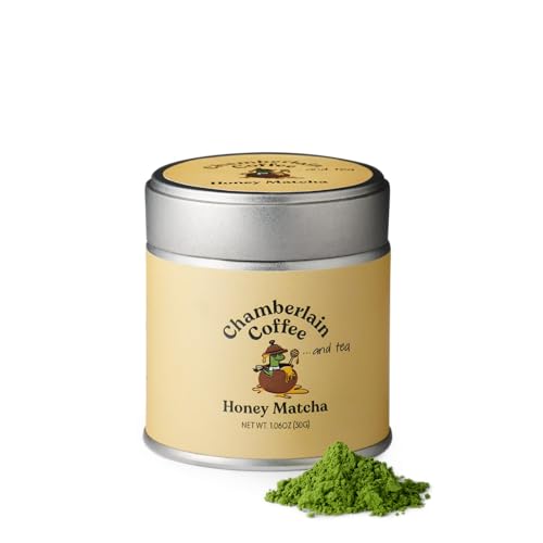 Image of Chamberlain Coffee Honey Matcha Ceremonial Grade Green Tea Powder - Antioxidant Rich, L Theanine, Calm Energy, Signature Vegan Matcha Powder - Premium First Harvest Japanese Green Tea - 30g