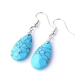 1. Tamaño de los pendientes para mujer: 13 × 47 × 6 mm; piedra: azul turquesa; Cantidad: 1 par.