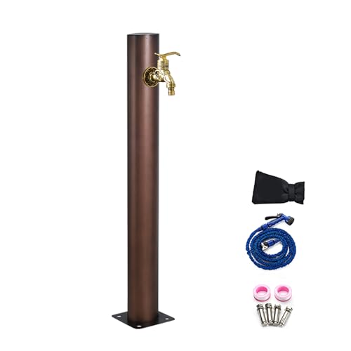 Fontaine de jardin en acier inoxydable avec colonne d'eau – Robinet carré autoportant pour installation au sol de terrasse/cour (finition cuivrée)