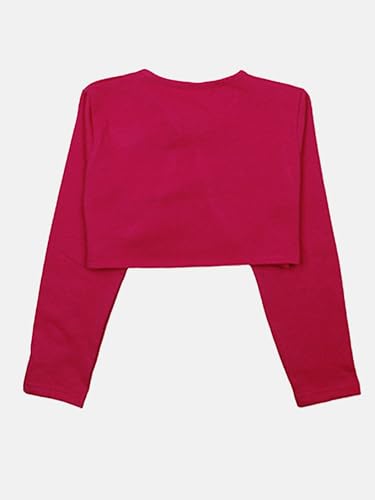 Image of KiddoPanti Girls Fleece Crop Length Shrug | Cotton Poly Fleece Fabric |Sequin Patch on Chest | Front Open Pearl Button Closure | Crop Length, Full Sleeve | Lightweigth & Breathable Girls Shrug