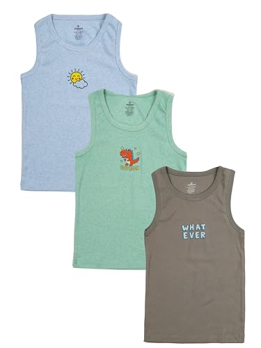 Image of KiddoPanti Boys 100% Cotton Vest Pack of 3 | Cotton 1x1 Rib Knit Sleeveless Innerwear | Soft & Breathable Kids Vest