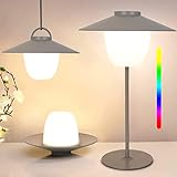 LED Tischlampe Touch Kabellos, Tischleuchte Indoor & Outdoor Warmweiß 3 Helligkeitsstufen, RGB Farbwechsel Lampe, IP44 Wasserdicht Akku Nachttischlampe Abnehmbar für Schlafzimmer Bar Garten Camping