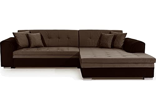 VENESETTI Canapé d'angle Convertible en Tissu Velours Luxe, Marron et Chocolat, 5 Places, Angle Droit (vu de Face), Soho Velours