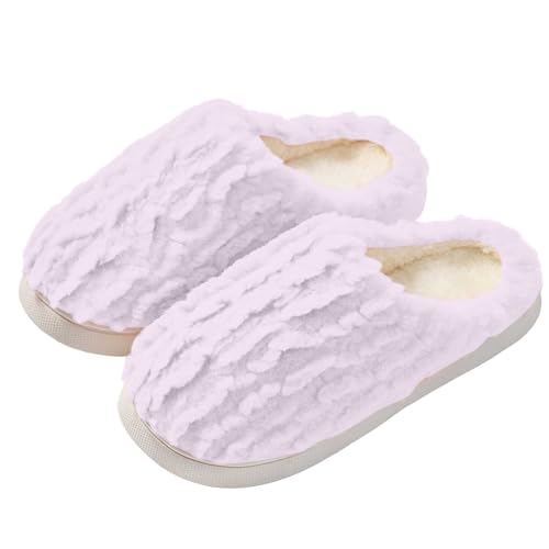 BIBOKAOKE Slippers Women's Plush Stylish Plain Soft Slippers Winter Closed Slippers Lightweight Soft Felt Slippers Classic Bathing Shoes, purple, 5 UK
