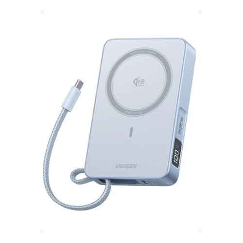 UGREEN MagFlow 10,000mAh Power Bank, Qi2 25W Certified Wireless Charging, Magnetic Portable Charger for MagSafe with Built-in Cable, 30W USB-C Battery Pack for iPhone 17 Pro Max/16/15/14/13/
