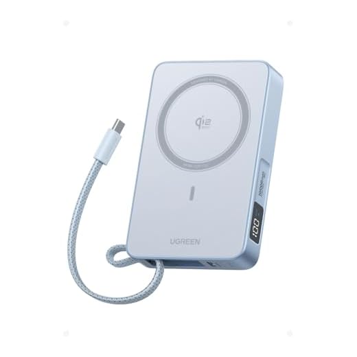 UGREEN MagFlow 10,000mAh Power Bank, Qi2 25W Certified Wireless Charging, Magnetic Portable Charger for MagSafe with Built-in Cable, 30W USB-C Battery Pack for iPhone 17 Pro Max/16/15/14/13/12