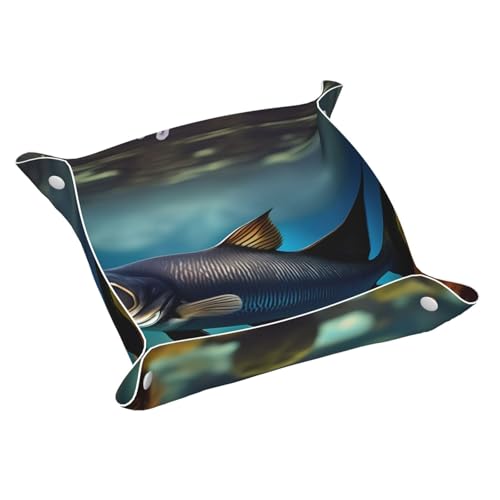 Bandeja de cuero con estampado de bagre subacuático, organizador de almacenamiento de escritorio, bandeja decorativa, bandeja para mesita de noche