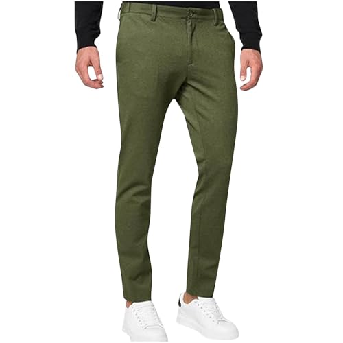 Mens Casual Stretch Chino Pants Slim Fit Expandable Waist Flat Front Khaki Pant Lightweight Golf Trousers with Pocket
