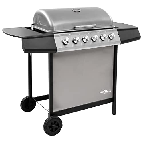 Vidaxl Barbacoa De Gas Con 6 Fogones Quemador Parrilla Asador Cocinar Camping Senderismo Picnics Jardín Patio Exterior Aire Libre Terraza Negro Y Plateado