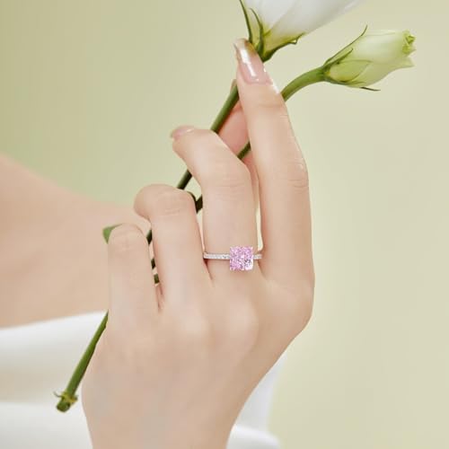 3CT Radiant Cut Lab Grown Diamond Ring for Women, 18K White Gold Plated Rings for Wedding Anniversary Engagement, D Color VVS1 Clarity Sterling Silver Band Simulated Ring Band Premium Collection3