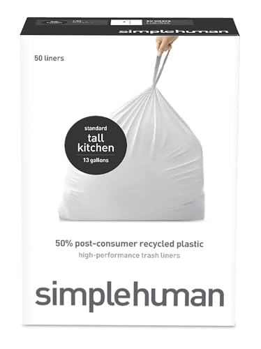 Image of simplehuman 50% Post-Consumer Recycled Tall Kitchen Drawstring Trash Bags, 13 Gal, 50 Count