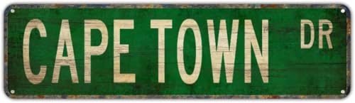 Wushdoy Metal Sign Cape Town DR Vintage Signs Retro Tin Signs Art Plaque Aluminum Sign for Bedroom Kitchen Garden Wall Bar Club Coffee Hanging Sign Home Decor 16x4 Inch