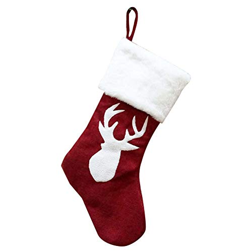 Leezo Calza di Natale classica, colore: rosso e bianco, da appendere, decorazione natalizia A