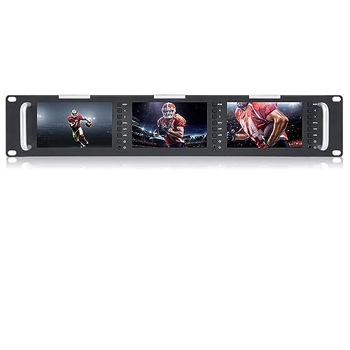 Image of FEELWORLD T51 Triple 5 inch 2 RU Rackmount Monitor 800x480 Broadcast LCD Monitor with 3G-SDI HDMI AV Input and Output