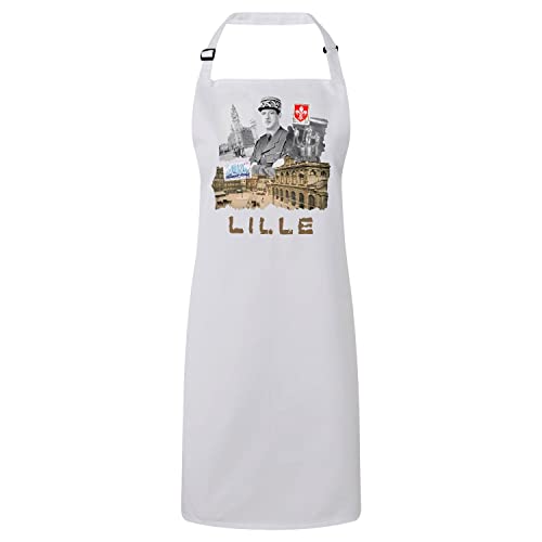 Tablier cuisine blanc Lille avec collage vintage chic
