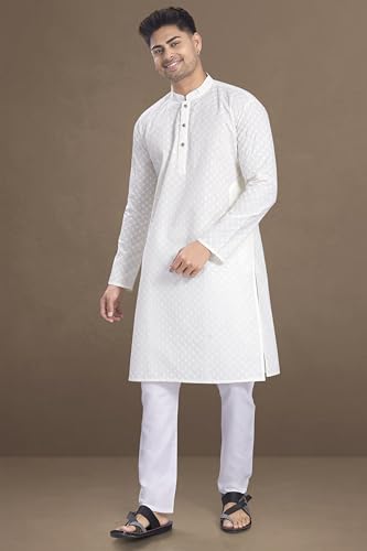 Image of DIVISIVE Men's Thread Embroidered Cotton Only Slim Fit Kurta