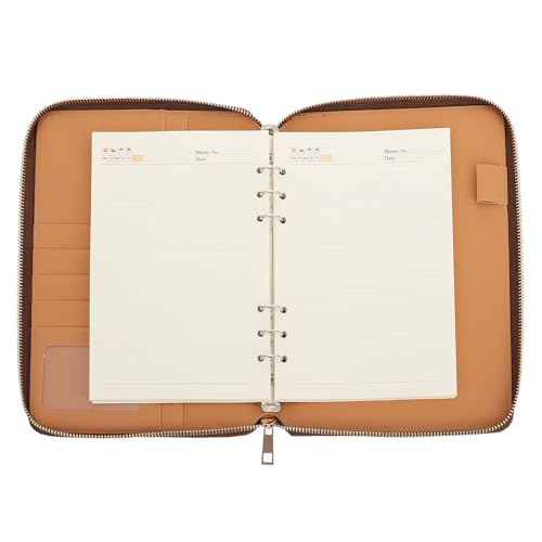 JOINPAYA Libreta de Planificación A5 con Cierre de Cremallera de Notas Compacto de Negocios Color Marrón Cuaderno Multifuncional para Oficina y Uso Diario