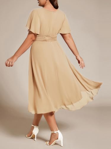 Image of Ever-Pretty Women's Plus Size Formal Wedding Guest Dresses for Curvy Women A Line Chiffon Midi High Low Cocktail Dress