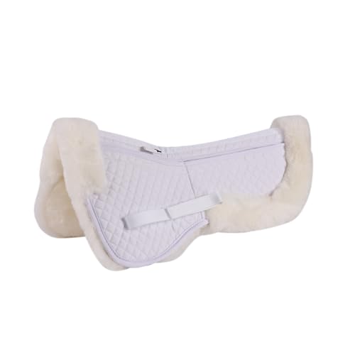 Merauno Lammfell Englisch Halb Korrektur Pad Sattel Kissen Klettband 4 Taschen Memory Foam Einsätze zur Einstellung für Dressur, Springen mit Extra Polsterung und Komfort (L) Weiß