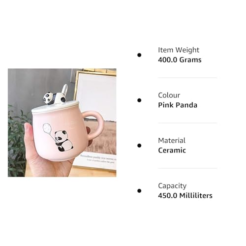 NYRWANA Coffee Mug, Gift for Woman, Birthday Present for Girlfriend, Present for Wife Birthday, Mugs for Present, Valentine Gift for Girlfriend, Panda Mug with Lid & Spoon (Pink-350 ml)
