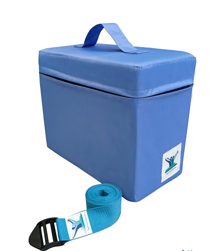 Pain Free At Sea-Posture SMALL Foam Block/Pillow & HEALING Aqua Strap/Yoga Belt Bundle-Record-Breaking Improved Block -with practical Handle & Zipper-Water-Resistance-Best Belt with Plastic Strong Buckle.