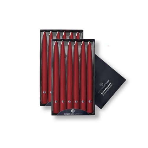 Colonial Candle Unscented Taper Candle, Handipt Collection, Traditional Cranberry, 10 In, Pack of 12 - Up to 8 Hours Burn