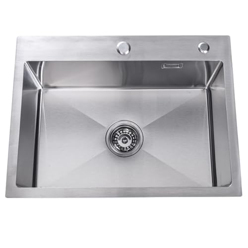 Lendo Online Fregadero Cocina de Acero Inoxidable   Fregadero grande con sistema de drenaje de agua, salida de sifón   Con orificio para grifo   Plata (Plata, 59x44x20cm)