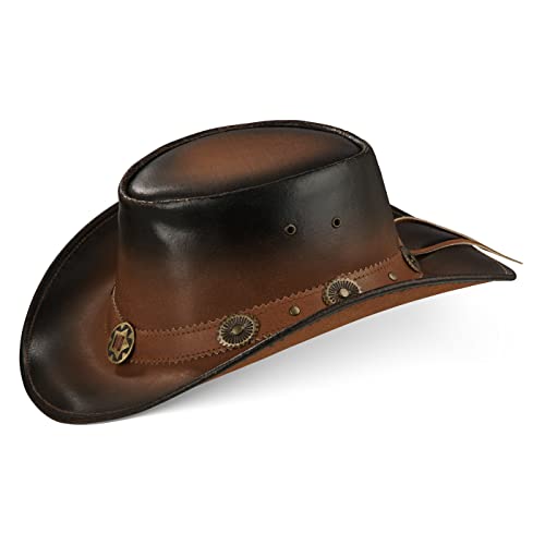 Black Forest Fox Cowboyhut Westernhut Leder Hut STAR für Herren Damen Terra Brown (XXL)