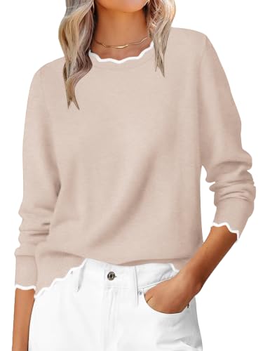 LOMON LOMON Sweaters for Women Fall Scalloped Long Sleeve Pullover
