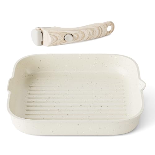 RIOVARM 28 cm Inducción Sartén grill con asas desmontables Antiadherente Sartenes para asar a la parilla con vertedor Sartén para filetes sin PFOA Para todas las estufas Apto para lavavajillas y horno