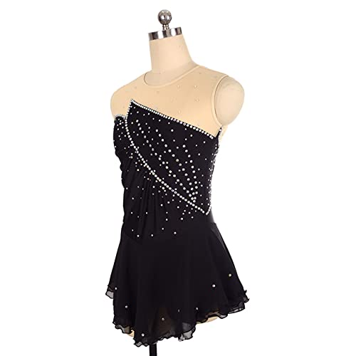 Vestido de patinação artística, strass simples sem mangas meninas femininas competição de patinação