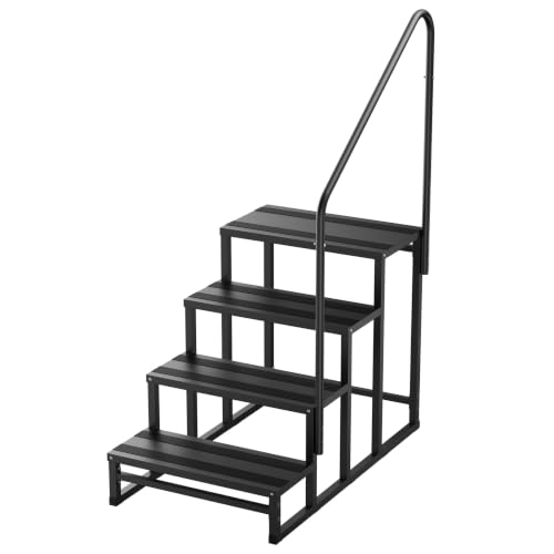 YOLANDO RV Steps with Handrail 4 Steps RV Stairs w/Handrail Wide Platform for Hot Tub Camper Mobile Home Porch Pool SPA Pet Stairs Outdoor and Indoor Use