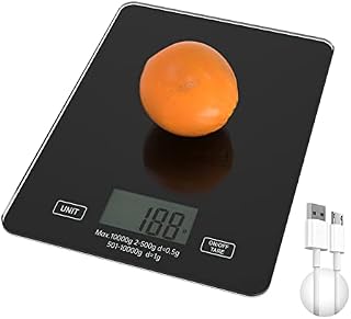 FITLAND Kitchen Scale, Rechargeable Digital Food Scale 22lb 1g/0.05oz Precise Graduation Tempered Glass Scale for Cooking Baking LCD Display Hook Design (Black)