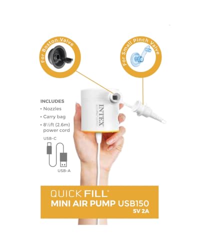 Image of Portable Quick-Fill USB Electric Air Pump - USB150 | Inflates Pool Floats, Camping Mats, Swimming Pool, Boat, Ring and Other Inflatable Items | Compatible with 5V USB Power Sources, 2 Amps and Higher