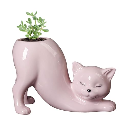 Maceta de cerámica para Gatos – Maceta versátil para Gatos en Interiores y Exteriores, adorables macetas suculentas para decoración del hogar | Soporte Decorativo para Plantas de Gato, Lindo macetero