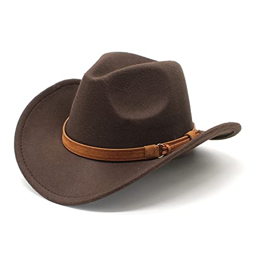 ANATUM Mens Cowboy Hat Western Bull Head Accessories Wide Brim Felt Fedora Outdoor Panama Leather Rider for Women (Brown 56-58cm)