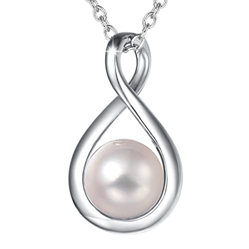 FANCIME 925 Sterling Silver June Birthstone Necklace Infinity Pearl Necklace with Fine Jewellery Box Christmas Birthday Valentines Day Mothers Day Present for Women Mother