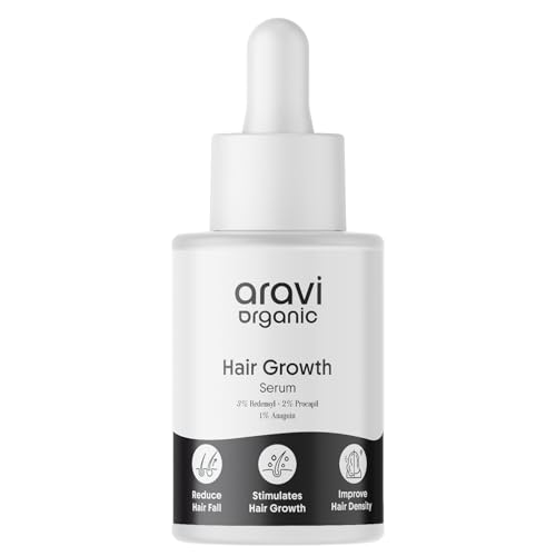 Aravi Organic Hair Growth Serum With 3% Redensyl, 2% Anagain, 2% Procapil - For Hair Growth And Hair Fall Control - For Men & Women - 1 FL Oz / 30ml