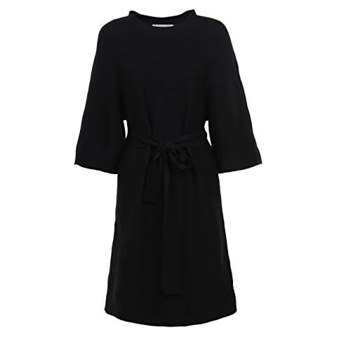 GLOSTORY Woman Fall Winter Midi Knee Length Loose Pullover Sweaters Dress with Belt 7690 (S,Black) Cover