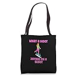 Scooter what a hoot zipping on a scoot fast cool e scooter Tote Bag