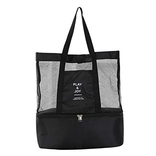 Trohollis Bolsa Playa,Bolsas de Playa Bolsa de Playa Bolso Capacidad de Mujer Malla Bolsa Transparente de Doble Capa preservación de Calor Grandes Picnic Bolsas de Playa(Black)