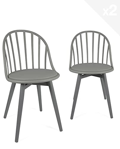 KAYELLES Lot de 2 - Chaise de Cuisine bistrot à barreaux avec Coussin Bold (Gris)