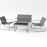 BAKAJI Set Salotto da Giardino con 2 Sedie, Divano e Tavolino con Rivestimento in Tessuto Traspirante, Poltrone da Esterno con Tavolo e Divanetto, Ideale Patio, Balcone, Bistrot, Ristorante (Grigio)