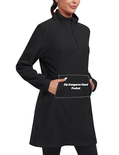 MoFiz Women's Fleece Dress Sweatshirt Long Half Zip Pullover Polar Tunic Winter Lounge Dress Warm Cover Ups with Pocket3