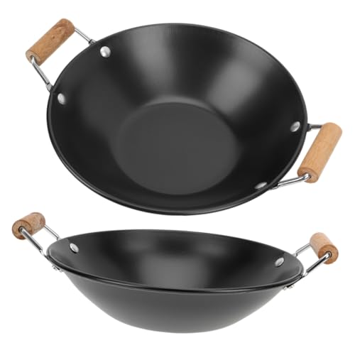 DECHOUS 2pcs Stainless Steel Small Cooking Pot Wooden Handle Paella Pan Household Pan for Seafood Hot Pot Dry Pot Easy to Move Store