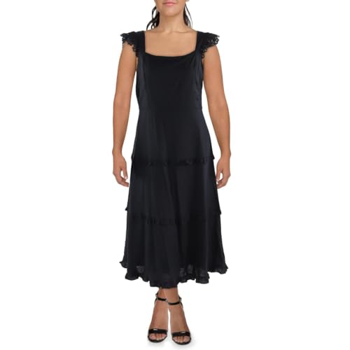 Anne Klein Damen Ruffled Three Tier Scoop Neck Midi Dress Lässiges Kleid, Anne Schwarz, 32