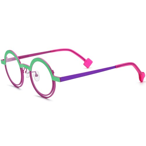 Image of FONEX Colorful Pure Titanium Glasses Frame Women Retro Round Eyeglasses